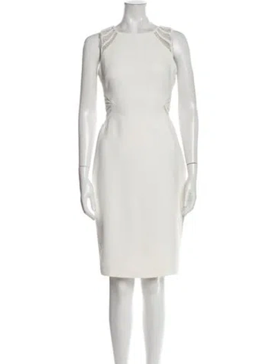 Pre-owned Halston Heritage Crew Neck Knee-length Dress In White