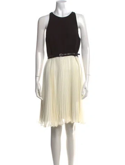 Pre-owned Halston Heritage Crew Neck Knee-length Dress In White