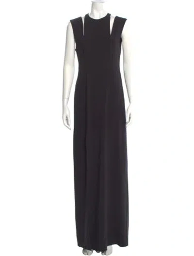 Pre-owned Halston Heritage Crew Neck Long Dress In Black