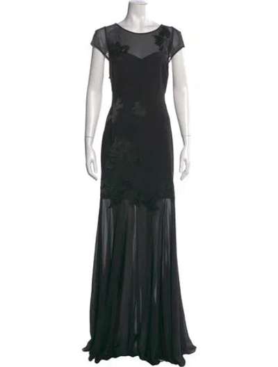 Pre-owned Halston Heritage Crew Neck Long Dress In Black