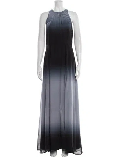 Pre-owned Halston Heritage Crew Neck Long Dress In Blue