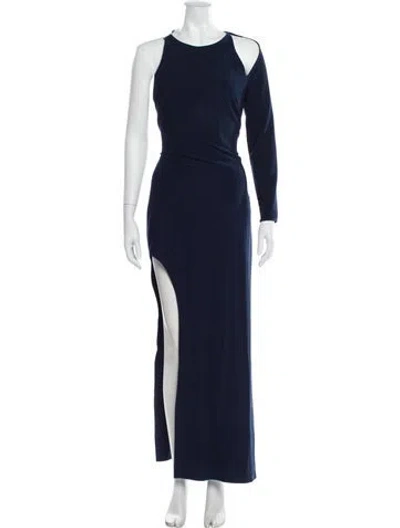 Pre-owned Halston Heritage Crew Neck Long Dress In Blue