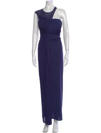 Pre-owned Halston Heritage Crew Neck Long Dress In Blue