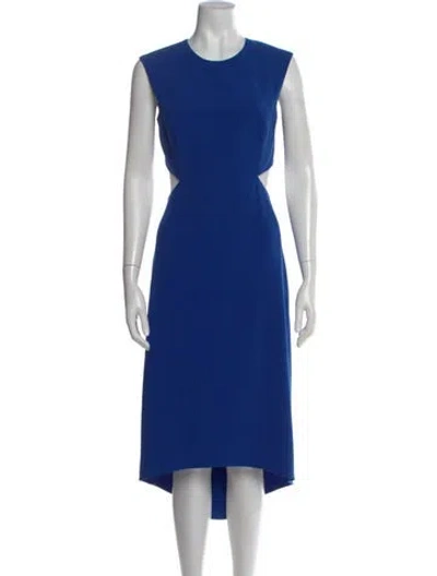 Pre-owned Halston Heritage Crew Neck Long Dress In Blue
