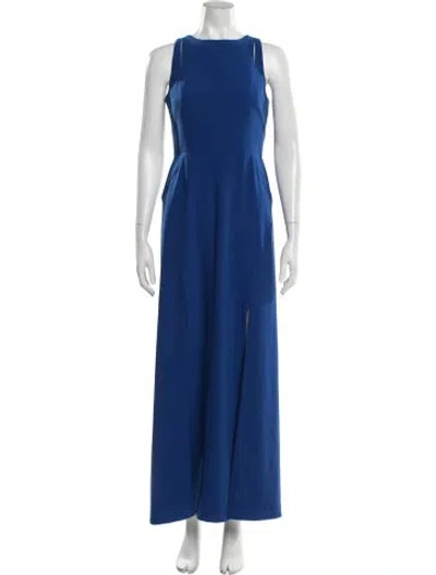 Pre-owned Halston Heritage Crew Neck Long Dress In Blue