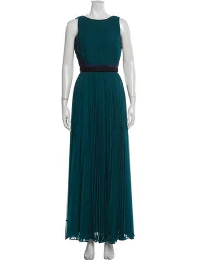 Pre-owned Halston Heritage Crew Neck Long Dress In Blue