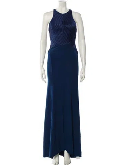 Pre-owned Halston Heritage Crew Neck Long Dress In Blue