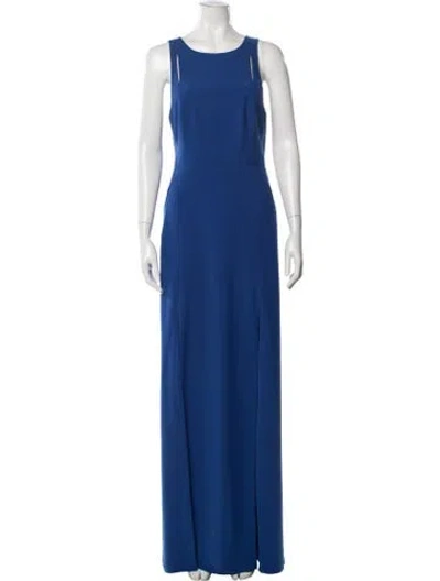 Pre-owned Halston Heritage Crew Neck Long Dress In Blue