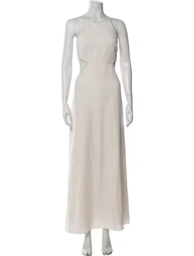Pre-owned Halston Heritage Crew Neck Long Dress In Neutral