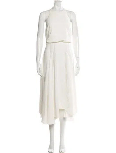 Pre-owned Halston Heritage Crew Neck Long Dress In Neutral