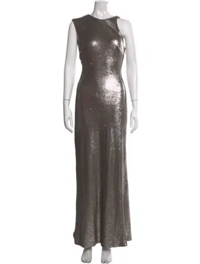 Pre-owned Halston Heritage Crew Neck Long Dress In Silver