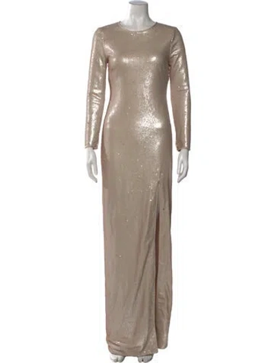 Pre-owned Halston Heritage Crew Neck Long Dress W/ Tags In Gold