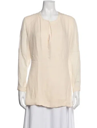 Pre-owned Halston Heritage Crew Neck Long Sleeve Blouse In Neutral