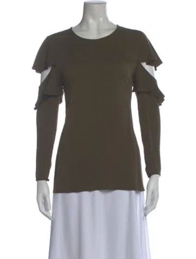 Pre-owned Halston Heritage Crew Neck Long Sleeve Top In Green
