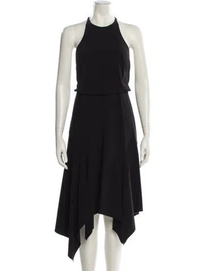 Pre-owned Halston Heritage Crew Neck Midi Length Dress In Black