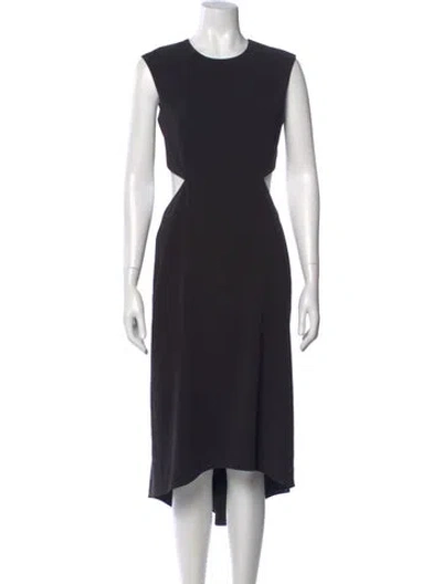 Pre-owned Halston Heritage Crew Neck Midi Length Dress In Black