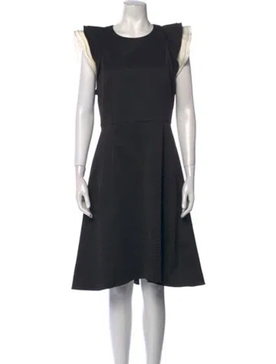 Pre-owned Halston Heritage Crew Neck Midi Length Dress In Black