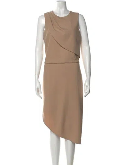Pre-owned Halston Heritage Crew Neck Midi Length Dress In Neutral