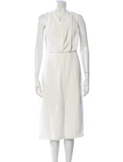Pre-owned Halston Heritage Crew Neck Midi Length Dress In Neutral