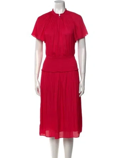 Pre-owned Halston Heritage Crew Neck Midi Length Dress In Red