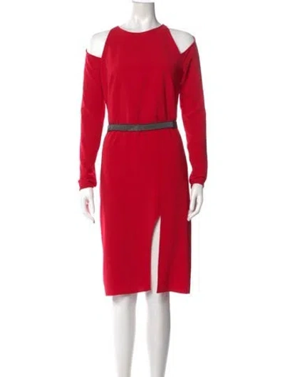 Pre-owned Halston Heritage Crew Neck Midi Length Dress In Red