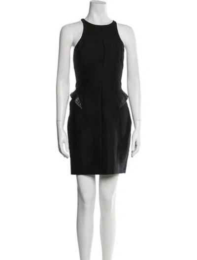 Pre-owned Halston Heritage Crew Neck Mini Dress In Black
