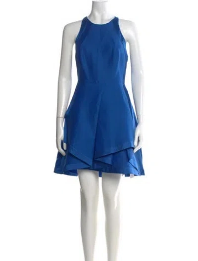 Pre-owned Halston Heritage Crew Neck Mini Dress In Blue