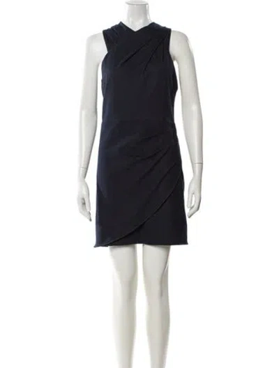 Pre-owned Halston Heritage Crew Neck Mini Dress In Blue