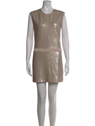 Pre-owned Halston Heritage Crew Neck Mini Dress In Neutral