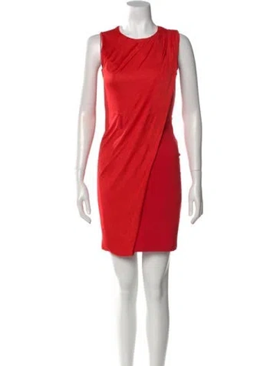 Pre-owned Halston Heritage Crew Neck Mini Dress In Red