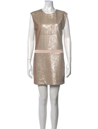 Pre-owned Halston Heritage Crew Neck Mini Dress W/ Tags In Gold