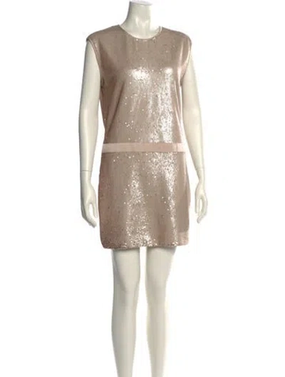 Pre-owned Halston Heritage Crew Neck Mini Dress W/ Tags In Neutral