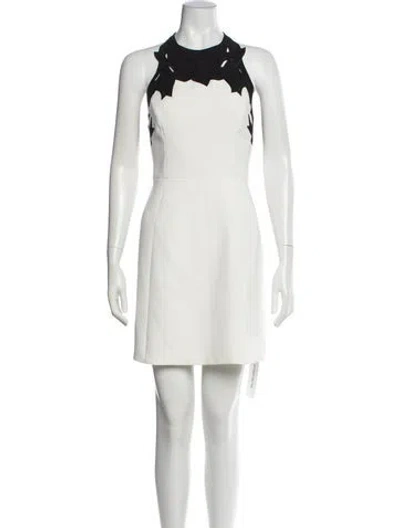 Pre-owned Halston Heritage Crew Neck Mini Dress In White