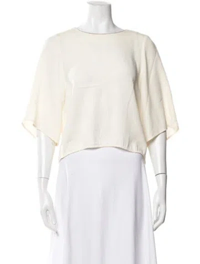 Pre-owned Halston Heritage Crew Neck Short Sleeve Top In Neutrals