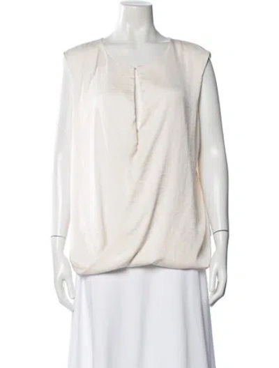 Pre-owned Halston Heritage Crew Neck Sleeveless Top In Neutral