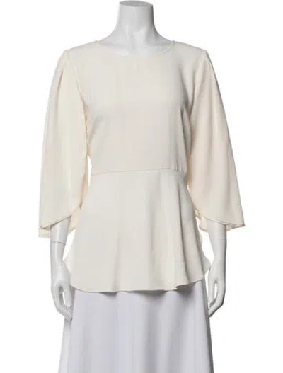 Pre-owned Halston Heritage Crew Neck Three-quarter Sleeve Top In Neutrals