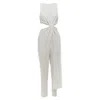 Halston Heritage Cut Out Drape Waist Asymmetric Cropped Jumpsuit In Grey
