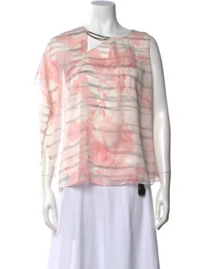 Pre-owned Halston Heritage Floral Print Asymmetrical Top W/ Tags In Multi