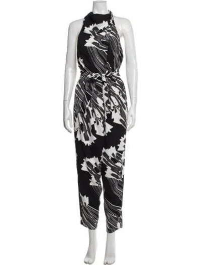 Pre-owned Halston Heritage Floral Print Halterneck Jumpsuit In Black