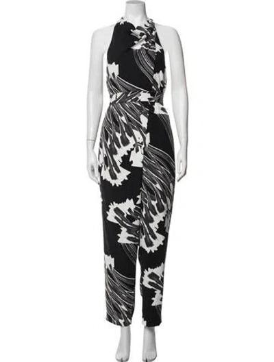 Pre-owned Halston Heritage Floral Print Halterneck Jumpsuit In Blue