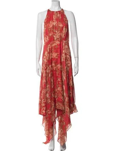 Pre-owned Halston Heritage Floral Print Long Dress In Red