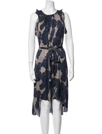 Pre-owned Halston Heritage Floral Print Midi Length Dress In Blue