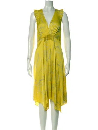 Pre-owned Halston Heritage Floral Print Midi Length Dress W/ Tags In Yellow