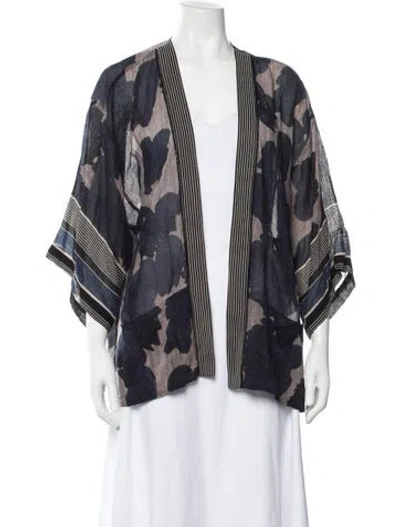 Pre-owned Halston Heritage Floral Print Robe In Blue