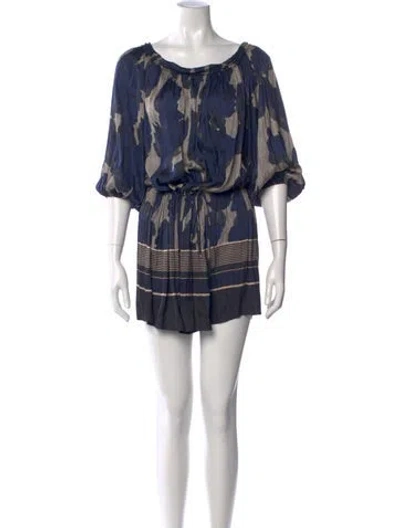 Pre-owned Halston Heritage Floral Print Scoop Neck Jumpsuit In Blue