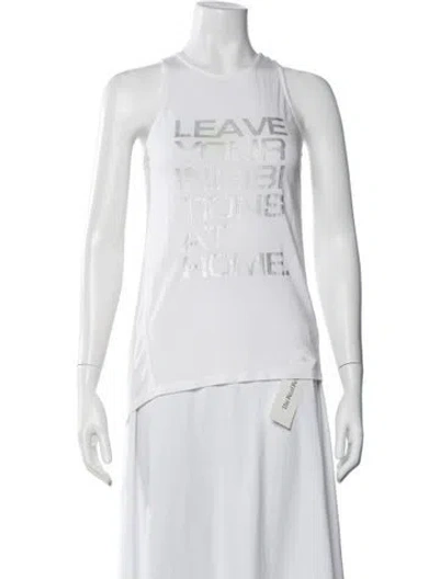 Pre-owned Halston Heritage Graphic Print Crew Neck Top In White