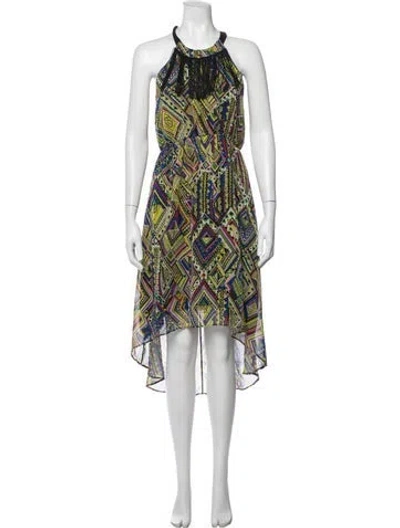 Pre-owned Halston Heritage Graphic Print Midi Length Dress W/ Tags In Brown