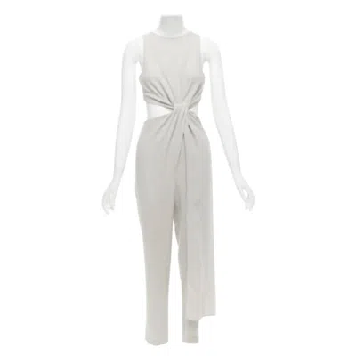 Pre-owned Halston Heritage Grey Cut Out Drape Waist Asymmetric Cropped Jumpsuit Us0 Xs In Gray