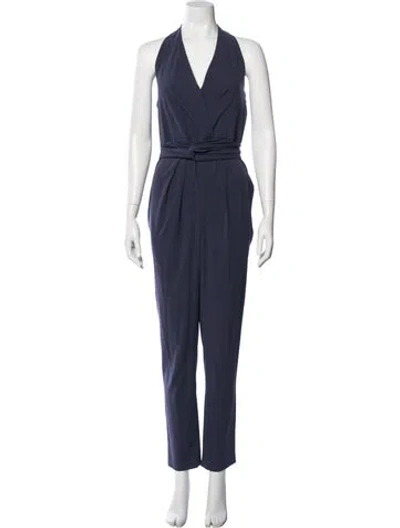 Pre-owned Halston Heritage Halterneck Jumpsuit In Blue