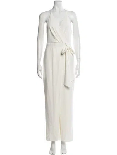 Pre-owned Halston Heritage Halterneck Jumpsuit In White